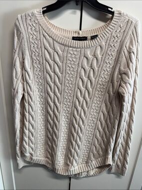 JEANNE PIERRE Cream Cable-Knit Scoop Neck Sweater